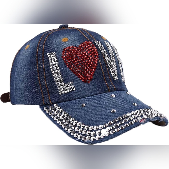 Denim Cap with Red Heart and Rhinestones (NEW) - Picture 5 of 5